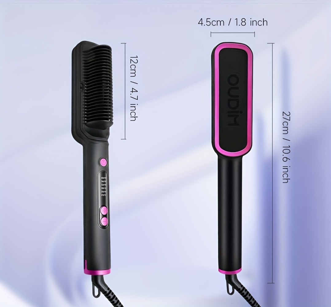 6-Setting Ionic Hair Straightener Brush with Fast Heat-Up & Anti-Scald Protection, for Home, Travel and Salon Hair Styling — 