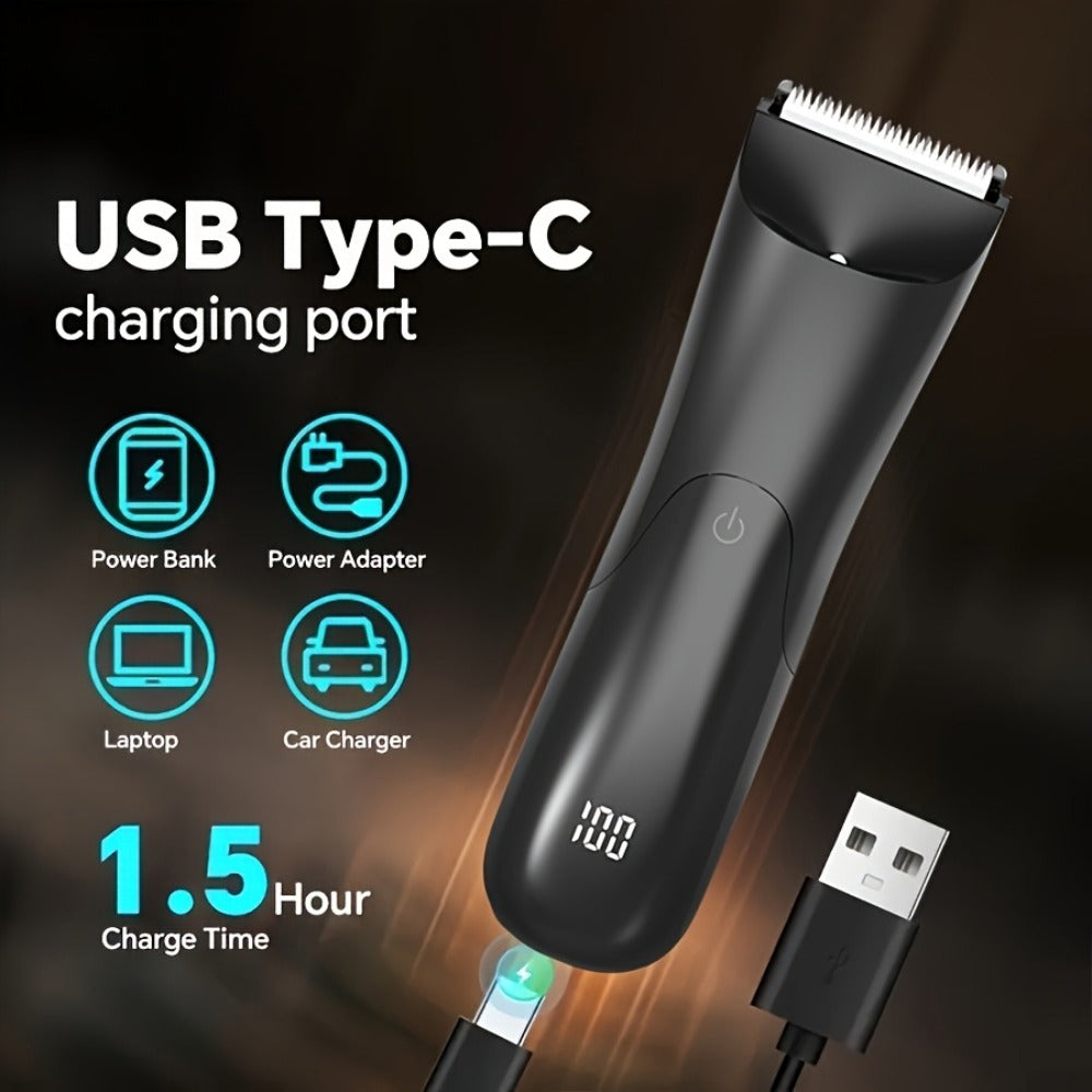V-Shaped Ceramic-Blade Body Hair Trimmer with LCD Display, USB Cable, Guide Combs and Six Finish Options — image 8