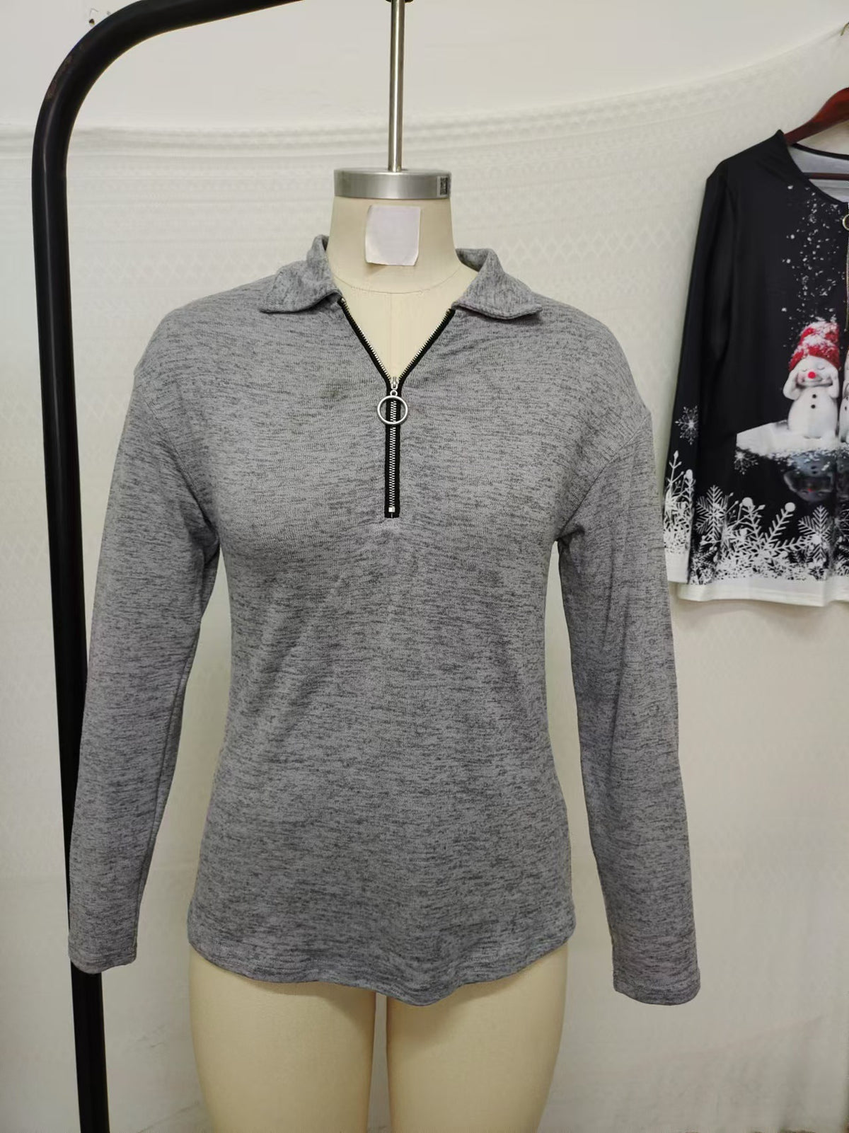 Fabric Lapel Zipper Casual Long Sleeve Women
