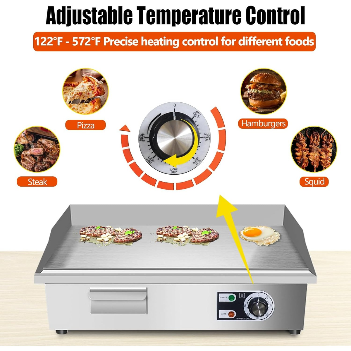 Electric Flat Top Grill 14"/22", Commercial Teppanyaki Griddle, Non-Stick Cast Iron Cooking Surface — image 9