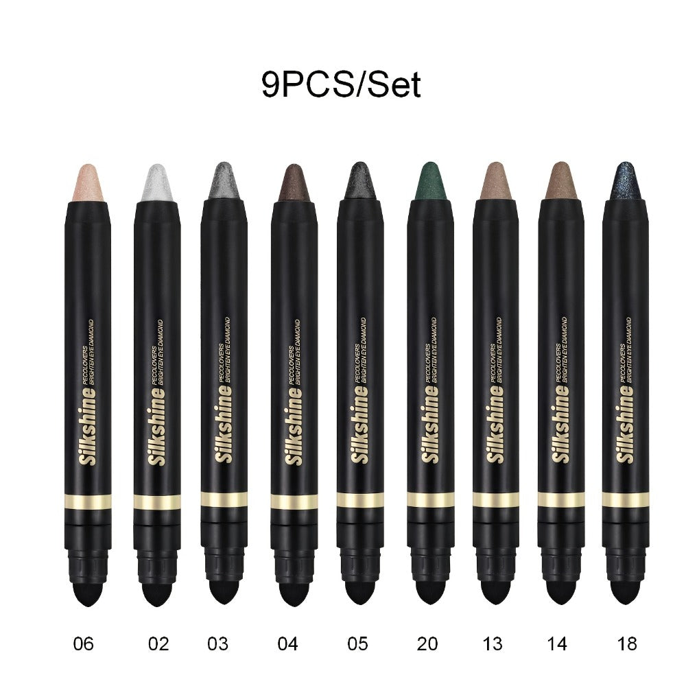 Metallic Eyeshadow Stick Set 9pcs Waterproof Long-Lasting Eye Makeup Kit – Shimmer Crayon Eye Brightener Highlighter & Eyelin