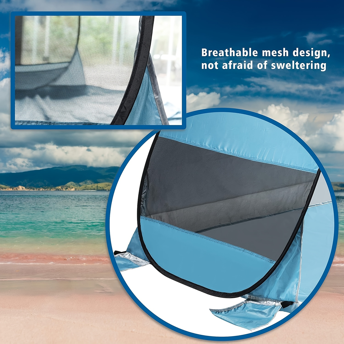 Pop-Up Beach Sun Shelter with 200 x 165 x 130 cm Interior, Six Stakes and Green or Blue Options — image 9