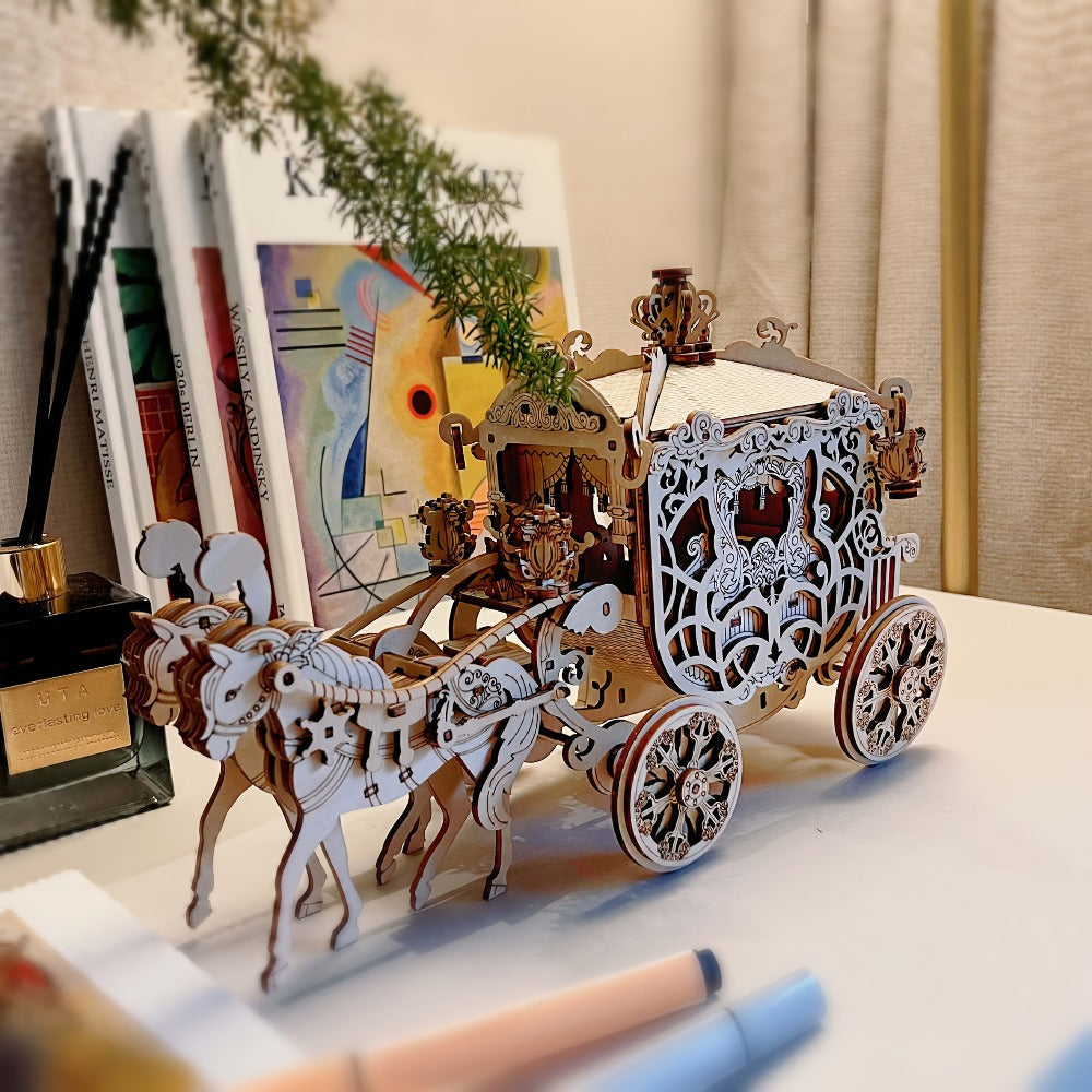 Rotating Merry-Go-Round Wooden Puzzle Kit, Mechanical Carousel 3D Model for Adults & Teens, DIY Kinetic Display Piece — image