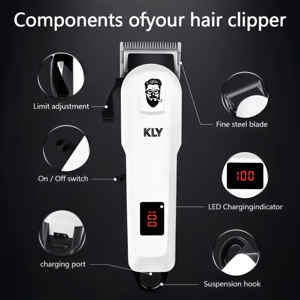 Hair Clippers & Trimmers KLY White Full-Size Clipper with LCD Display, USB Charging and Guide Comb Set — image 9