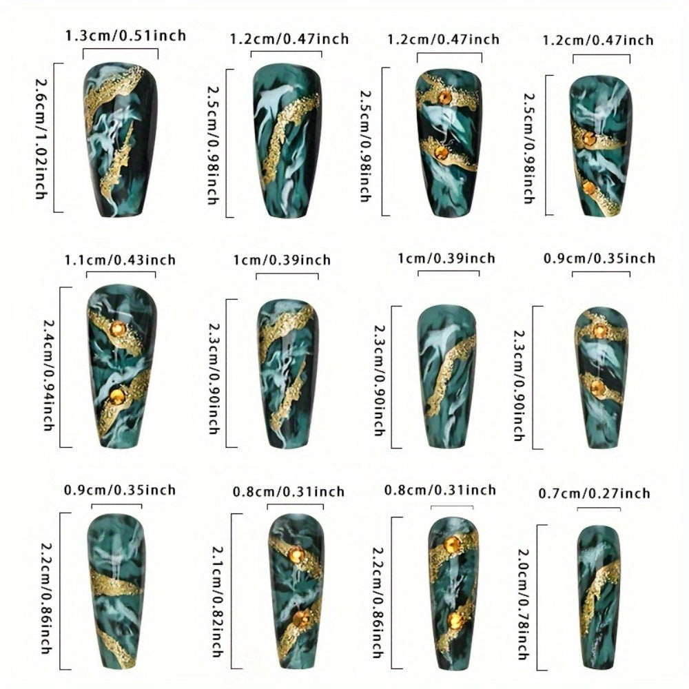 Press On Nails 144-Piece Medium Coffin Set with Blue Marble, Sequins and Included Nail Glue — image 4
