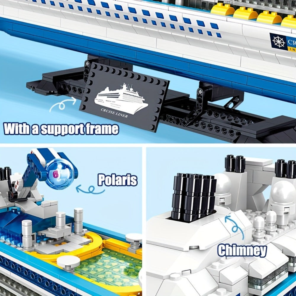 Cruise Ship Building Block Model with 2, 428 Pieces, Display Stand, Support Frame and Detailed Deck Features — image 5