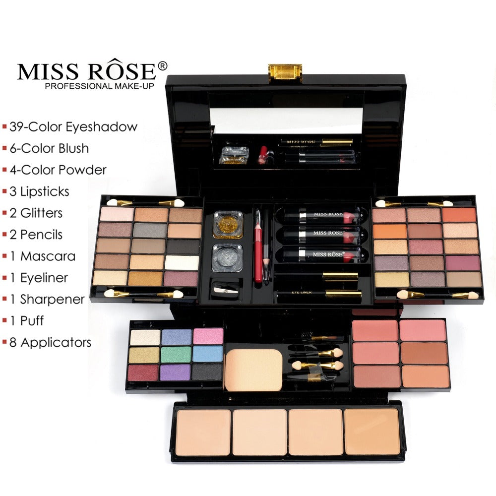 Makeup Kit 58-Color Black Mirror Case with Sliding Trays for Face, Eye and Lip Cosmetics plus Application Tools — image 7