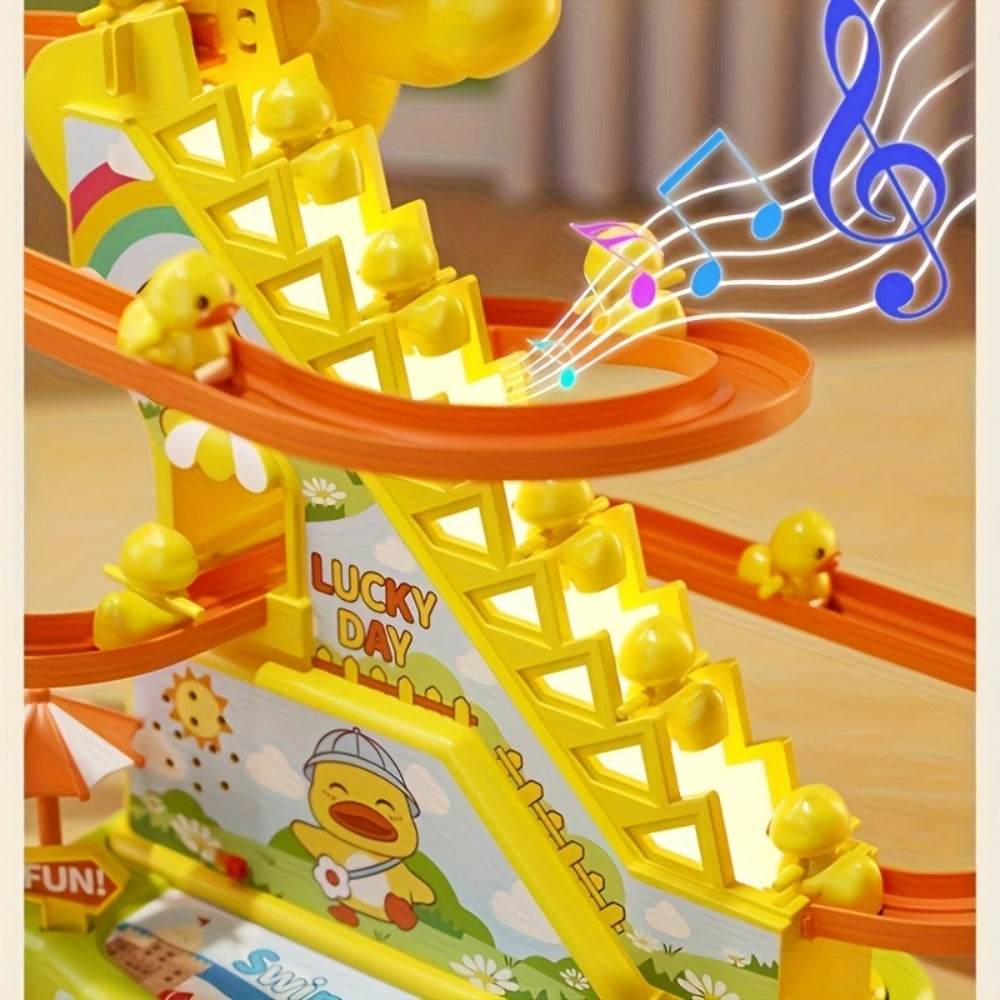 Electric Duck Climbing Stairs Toy with Music, 6 Ducklings Slide Loop Toy for Kids Ages 3 4 5 6, Fun Interactive Toy for Boys 