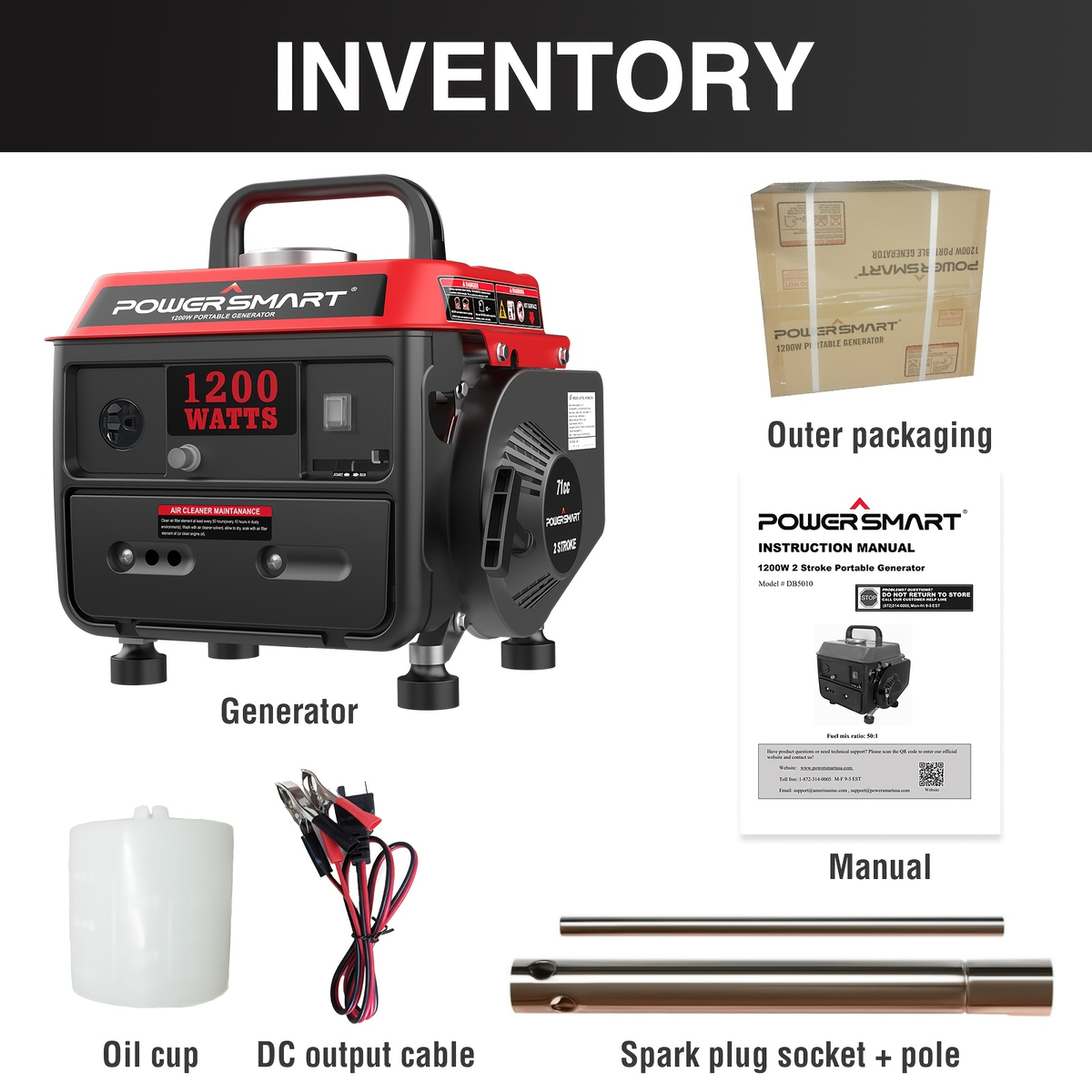 Portable Generator 1200W 2-Stroke Low Noise - Compact Gas Powered Generator for Camping, Job Sites — image 5