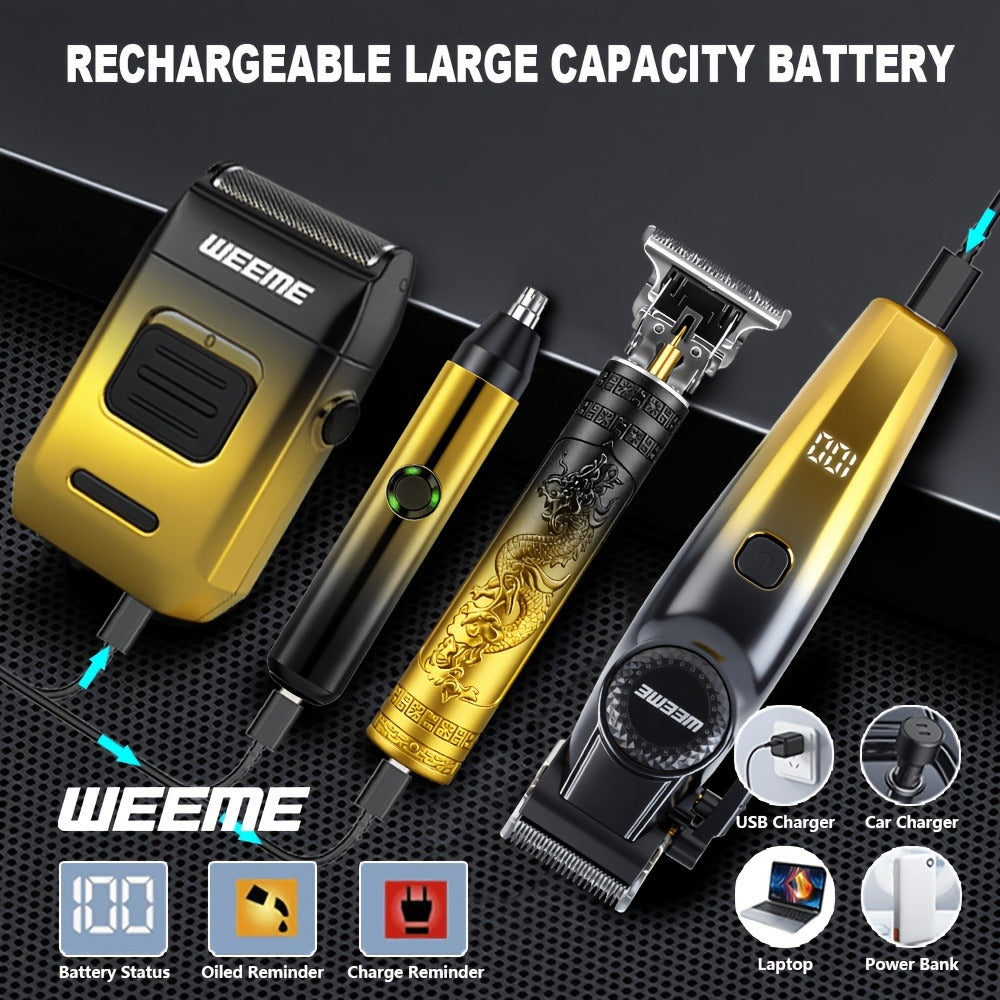 4-Piece Grooming Kit for Men USB Rechargeable Electric Shaver Beard Trimmer Nose Hair, for Everyday Face, Beard and Body Groo