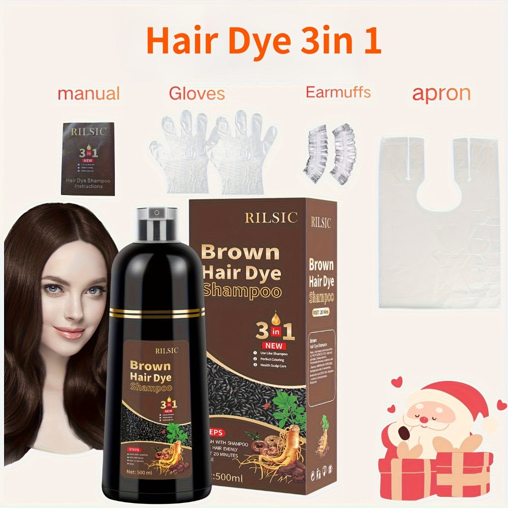 Hair Color Shampoo, RILSIC 3-in-1 500ml Pump Bottle with Black, Brown, Chestnut and Dark Brown Options — image 3