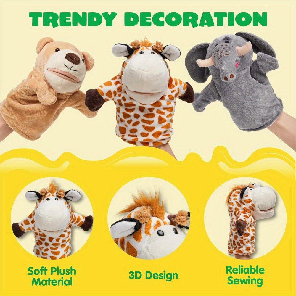 Six-Piece Zoo Animal Hand Puppet Set with Brown, Orange, Spotted and Gray Character Designs — image 5