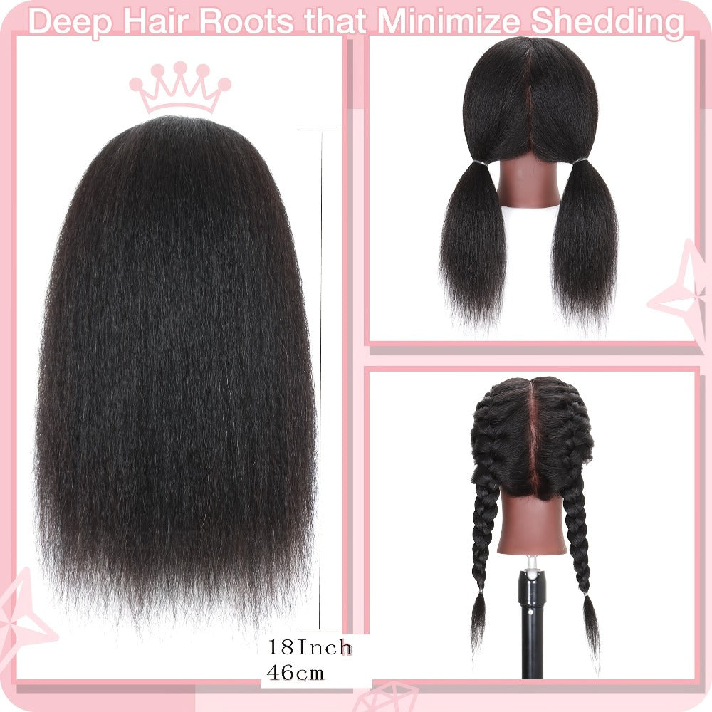 Mannequin Head with Hair 18 Inch Cosmetology Training Practice Doll Head | Hair Styling Cutting Braiding Clamp Holder Comb Cl