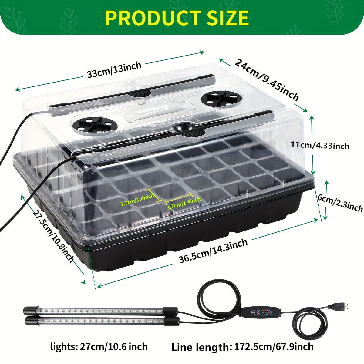 Seed Starter Tray with Grow Light 96 Cell Self-Watering, 10-Level Brightness & Timer, Humidity Dome — image 2
