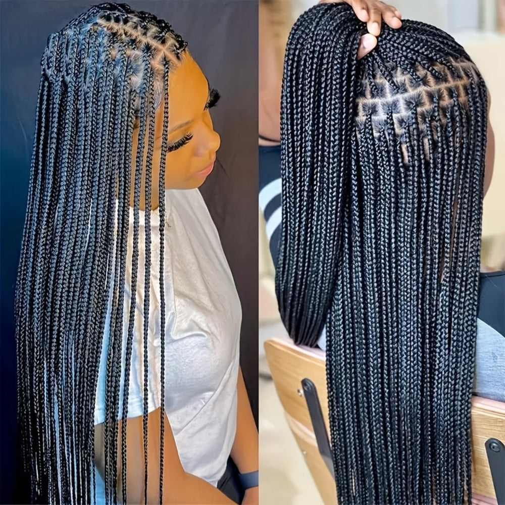 Thirty-Inch Box-Braid Wig with 360 Lace Cap and Four Black, Blonde, Burgundy or Auburn Options — image 1