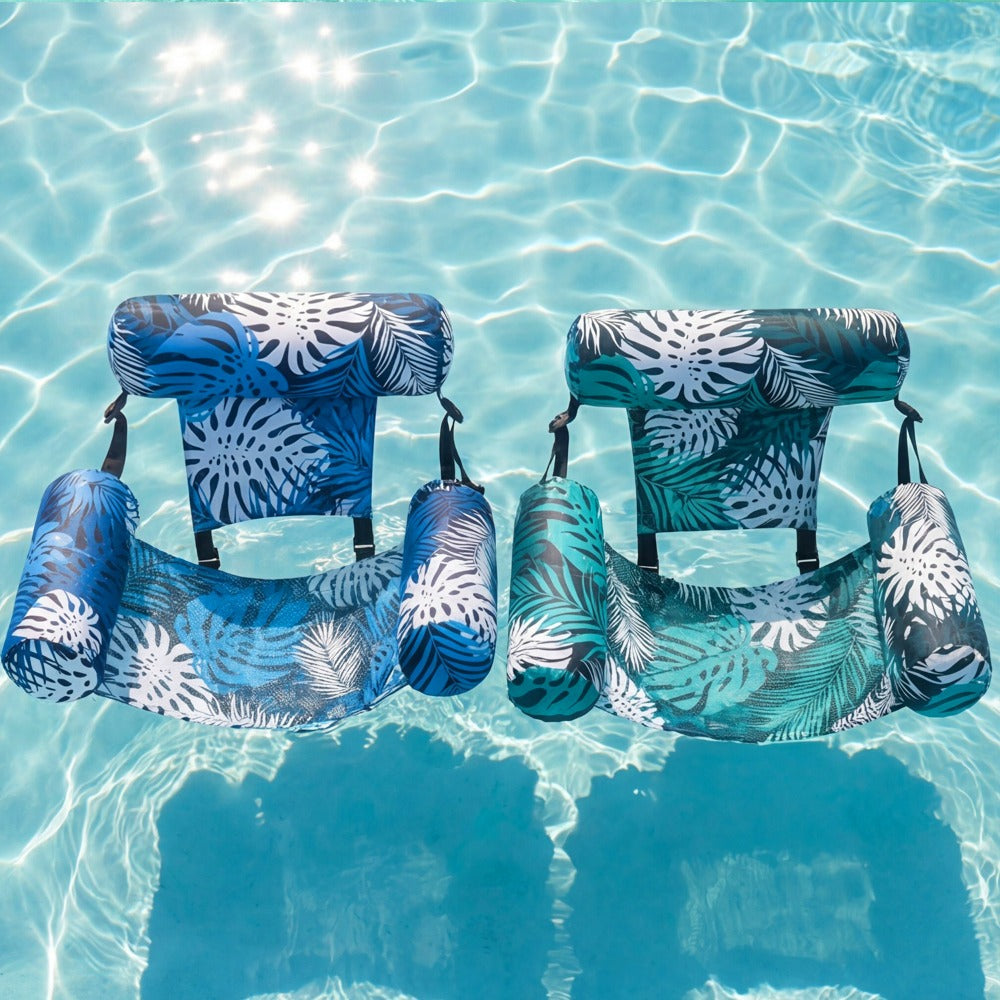Leaf-Print Inflatable Pool Float Chair with Mesh Sling Seat in Blue, Blue-Green or Red-Cyan Checkout Options — image 3