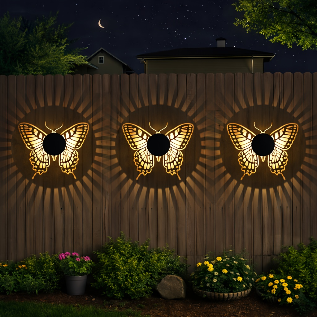 Two- or Four-Piece Solar Butterfly Fence Lantern Set with Metal Cutout Shades, 16 x 7.8 x 8.5cm Each — image 2