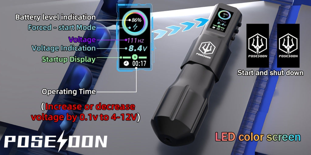 POSEIDON LTK08 Tattoo Kit with 1800mAh Color-Display Pen, 20 Cartridges, 11 Inks and Carry Case — image 15