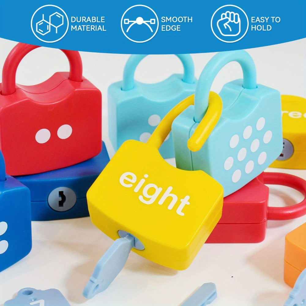 Preschool Math Lock and Key Counting Toy 10 Sets – Number Recognition Manipulative for Kids Ages 3-5, Color-Coded Kindergarte