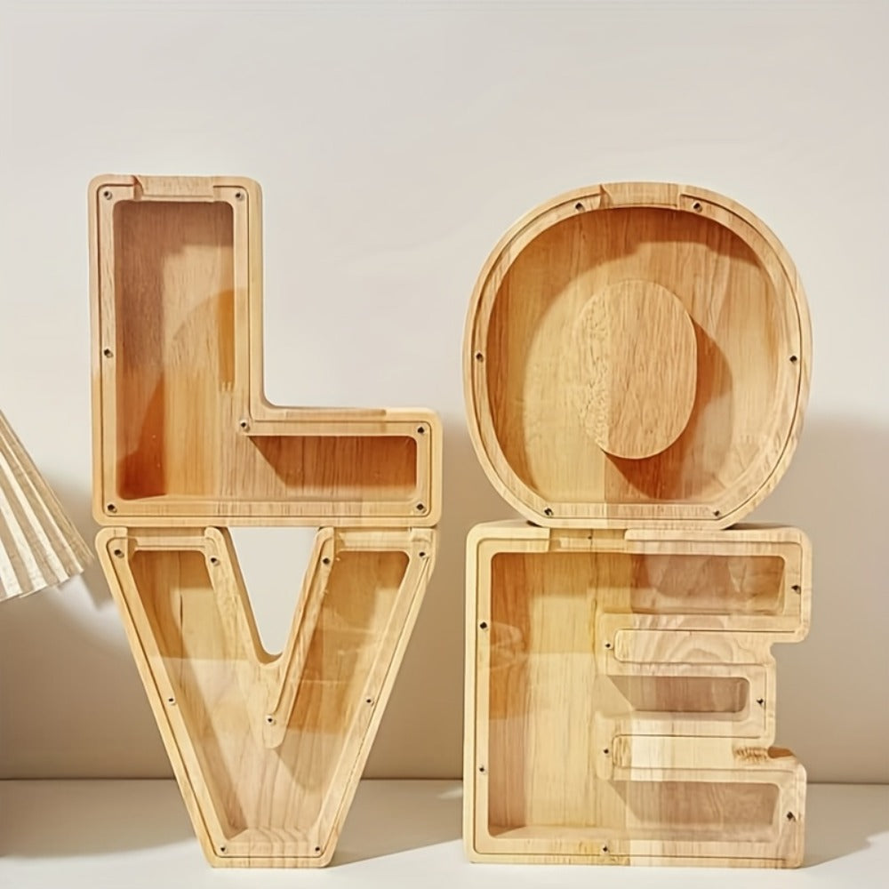 Alphabet Letter Piggy Bank A-Z Wooden Coin Bank Large Capacity Transparent – Personalized Savings Box for Kids | Back to Scho