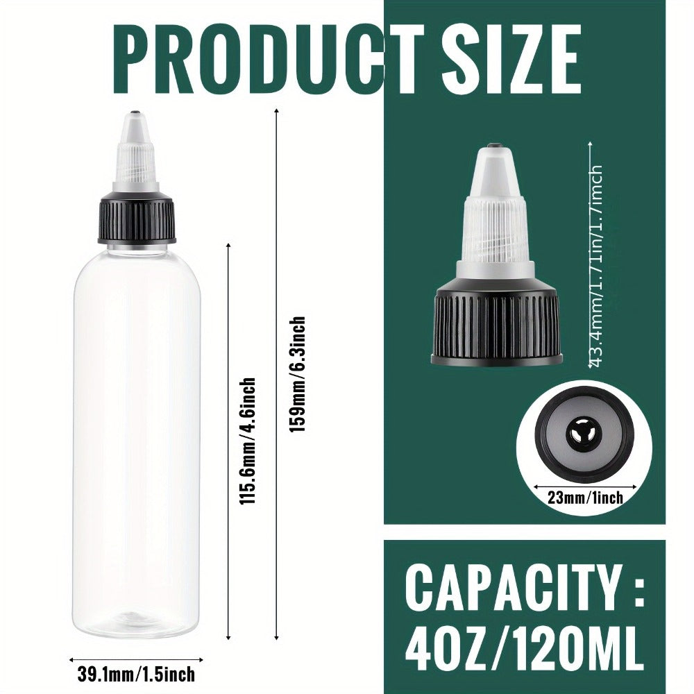 Squeeze Bottles 4oz 100 Pack with Twist Top Caps Empty Plastic Refillable Dispensing Bottles BPA Free for Hair Oil Essential 