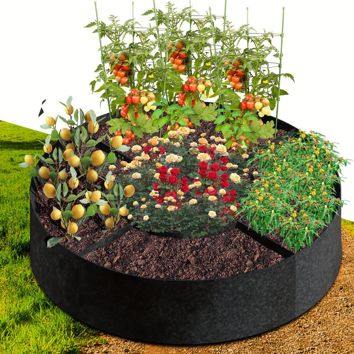 Round Divided Fabric Raised Grow Bed with Handles in 24-, 36-, 48- or 60-Inch Diameter Options — image 1