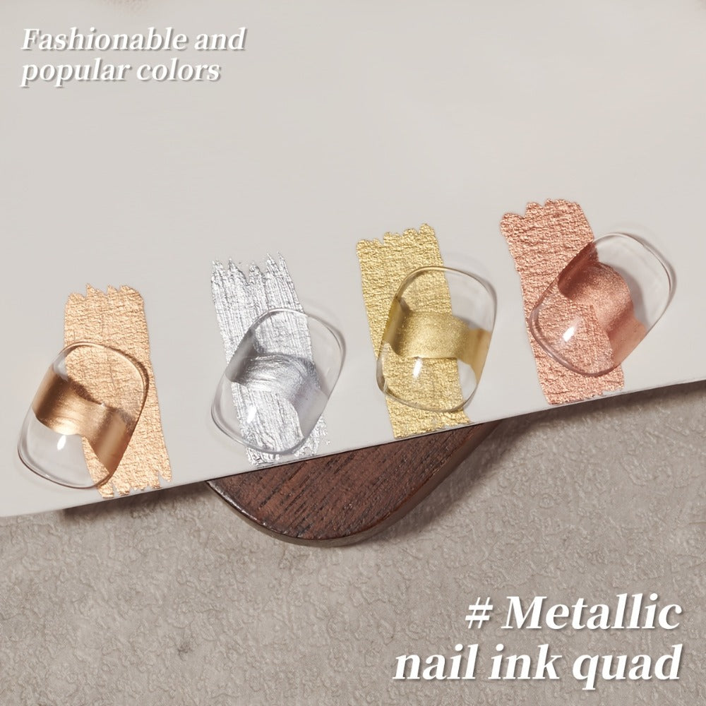 Metallic Smudge Nail Art Gel Four-Bottle Set in Gold, Silver and Rose Tones with Narrow Cap Brushes — image 7