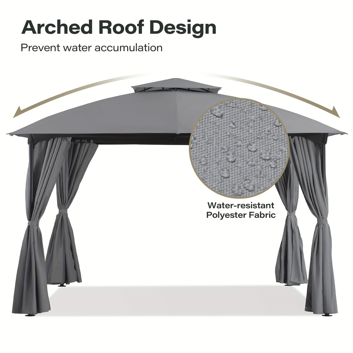 Gazebo Canopy Tent 10x10ft Arch Double Roof Mosquito Net Curtains for Garden, Yard and Pest Management — image 6