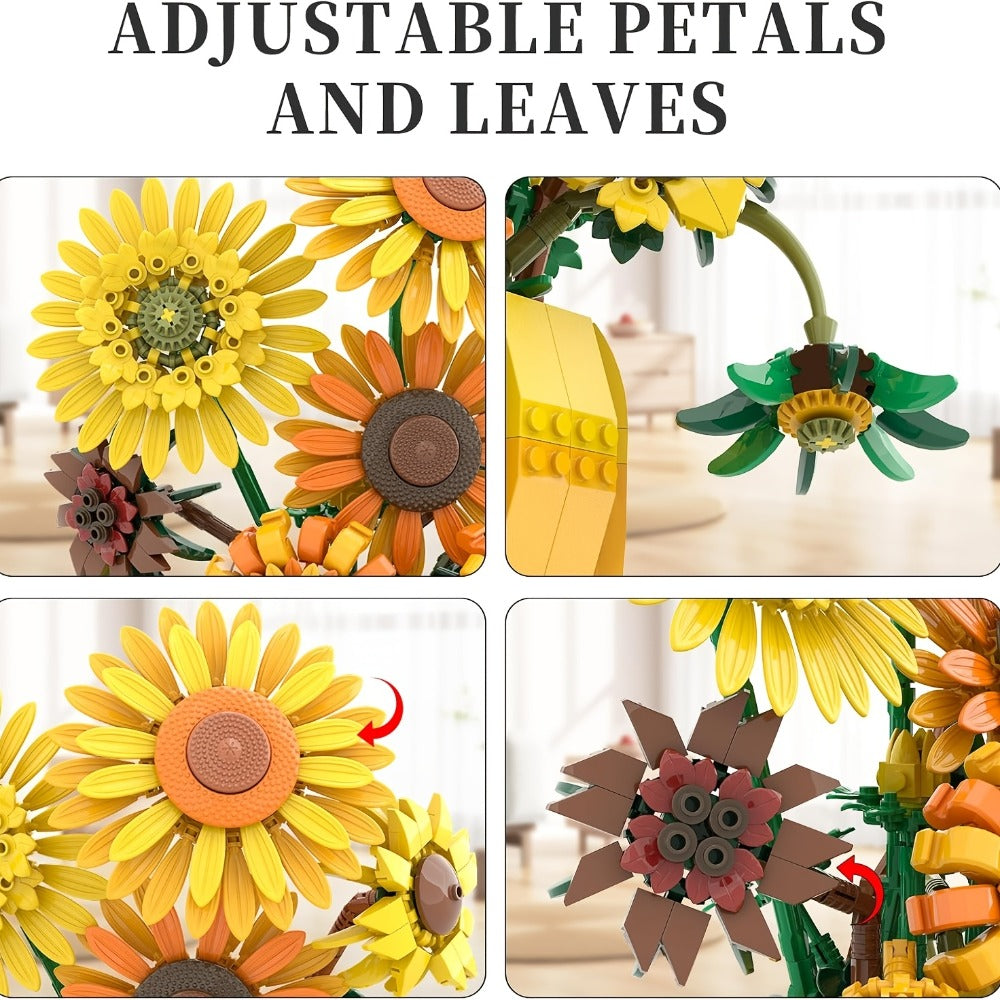 Sunflower Bouquet Building Blocks Set with 1009-Piece Checkout Label, Adjustable Petals and Yellow Vase Display — image 5