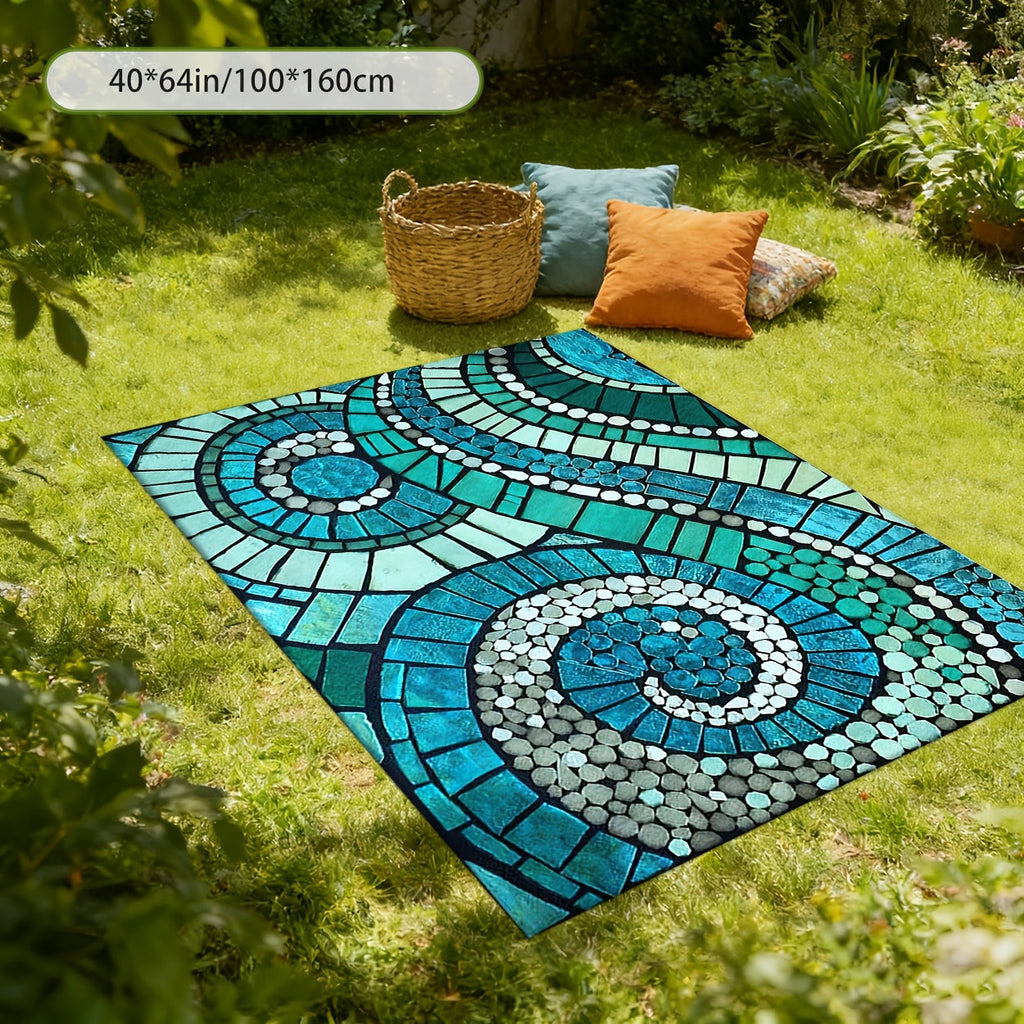Outdoor Rug Non-Slip Decorative Foldable Portable Camping Mat Machine Washable for Patio Garden Pool Beach Picnic Living Area