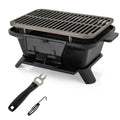 Cast Iron Charcoal Grill Portable Hibachi Tabletop BBQ Grill 16x11in Double-Sided Grate for Grilling, Camping and Outdoor Mea