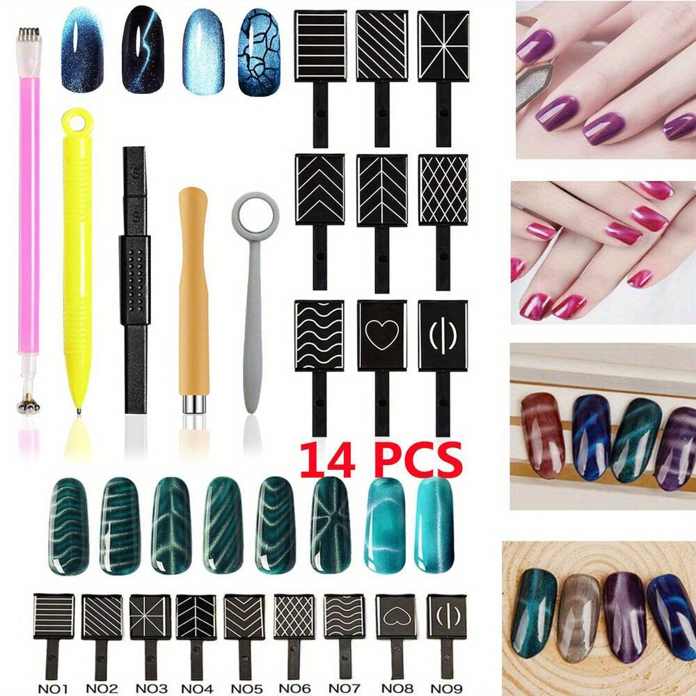 Cat Eye Gel Polish Kit 14Pcs Magnetic UV Nail Polish Set with Magnet Pen, 3D Shimmer Cat Eye Nail Art — image 3