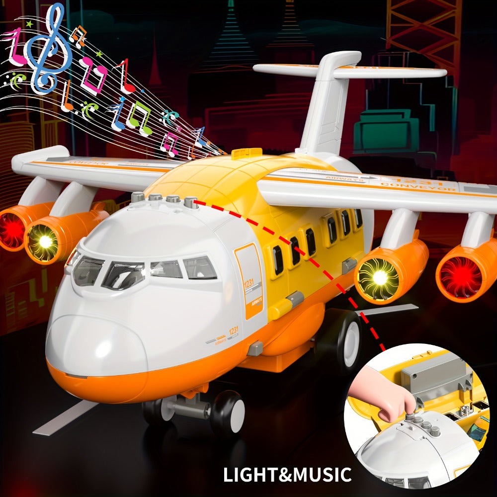 Jumbo Transport Airplane Toy for Kids with 10 Cars & Spray Mist, Cargo Plane Playset Toddler Boy Girl Birthday Gift Ages 3+ —