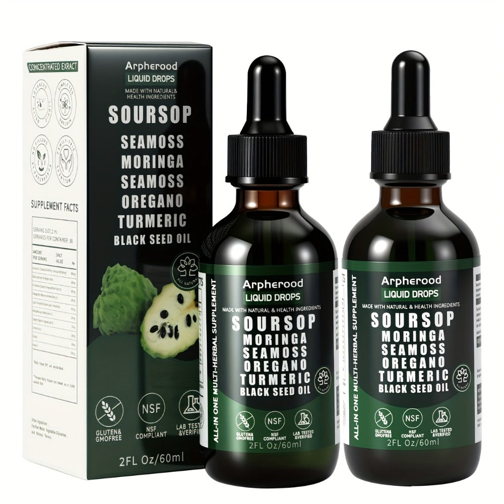 Soursop Graviola Liquid Drops 2 Fl Oz, Leaf & Fruit Blend with Sea Moss, Elderberry & Black Seed Oil — image 5