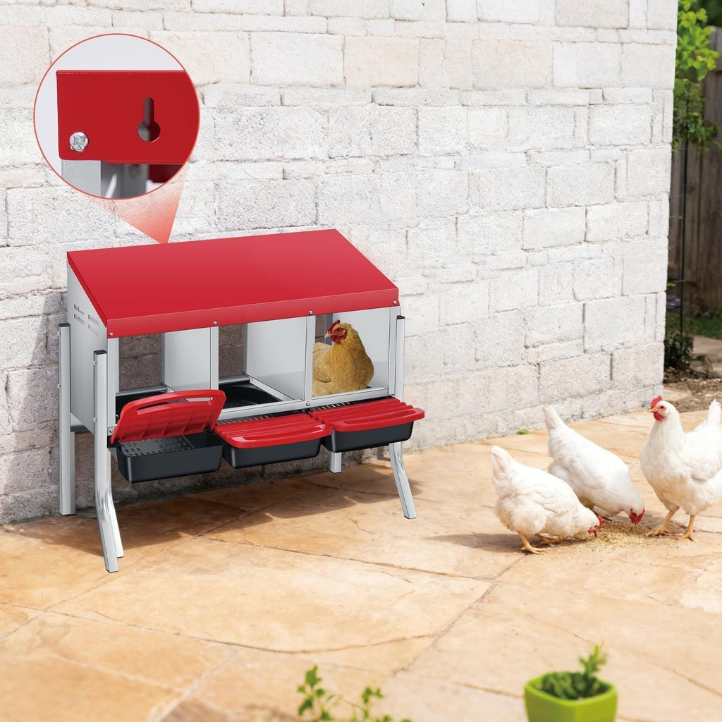 Chicken Nesting Box 3-Hole Metal Wall Mount, Auto Egg Collector Coop for Garden, Patio and Yard Use — image 6