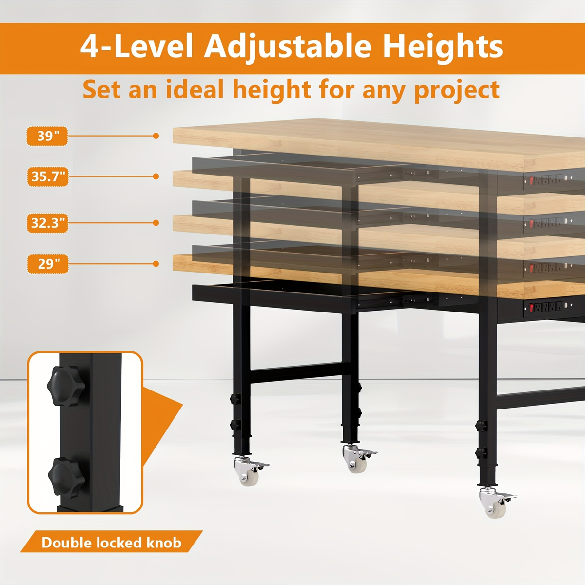 Wood-Top Rolling Workbench in 48, 60 or 70-Inch Lengths with Drawer and No-Drawer Checkout Options — image 14