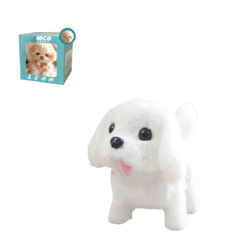White Realistic Robot Dog Toy, Interactive Walking, Barking & Tail Wagging, Expressive Eyes, Plush Biomimetic Pet — image 1