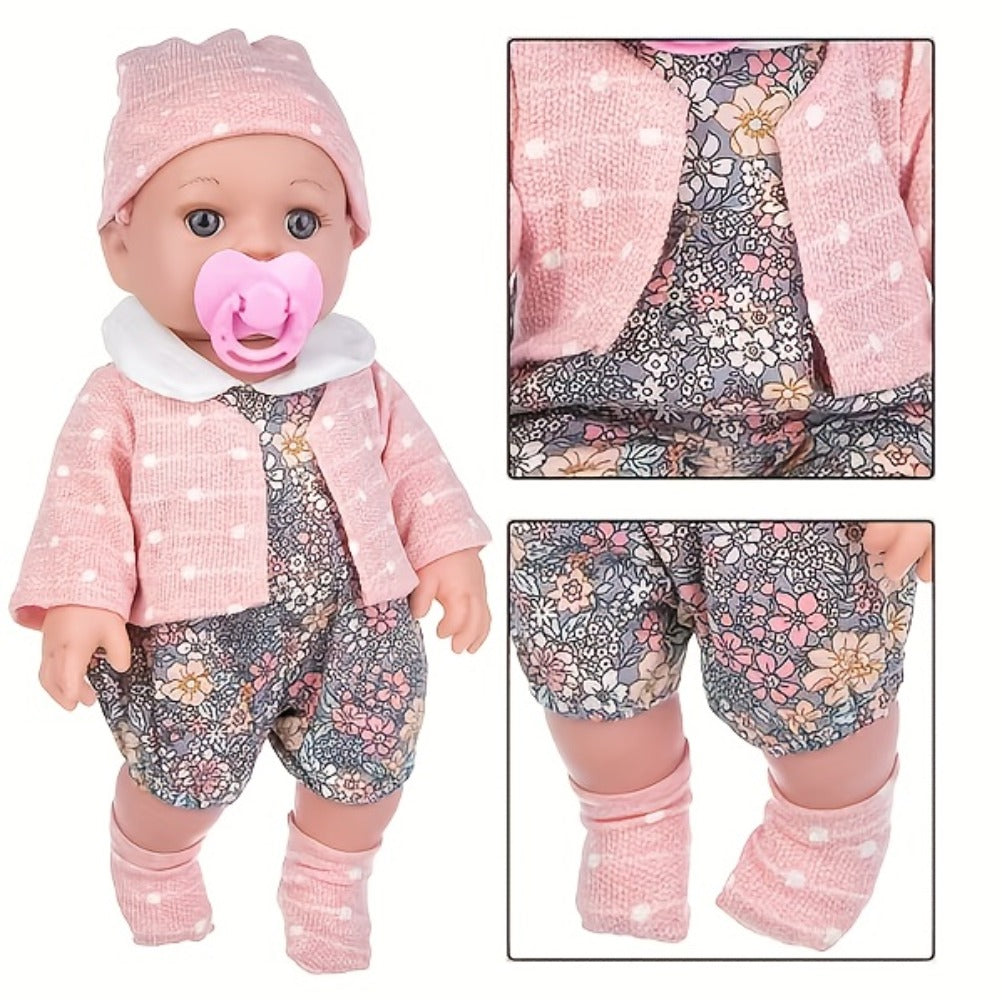 Pink Baby Doll with Open-Eye Face, Pacifier and Textured Outfit Across Three Checkout Style Labels — image 13