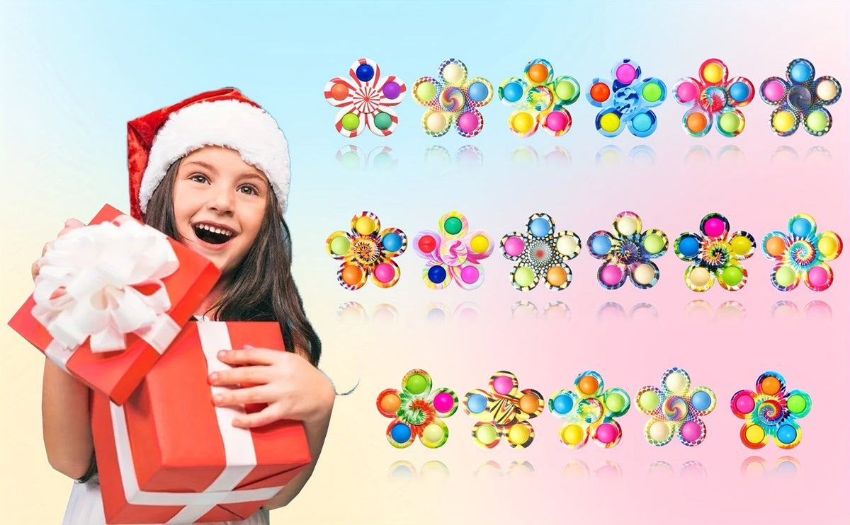 Thirty-Two-Piece Bubble Pop Fidget Spinner Assortment with Colorful Mixed Flower and Round Shapes — image 9