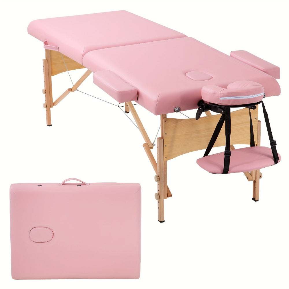 2-Fold Portable Massage Table with Face Cradle & Carrying Bag, Adjustable Height PU Leather Lash Bed — image 9