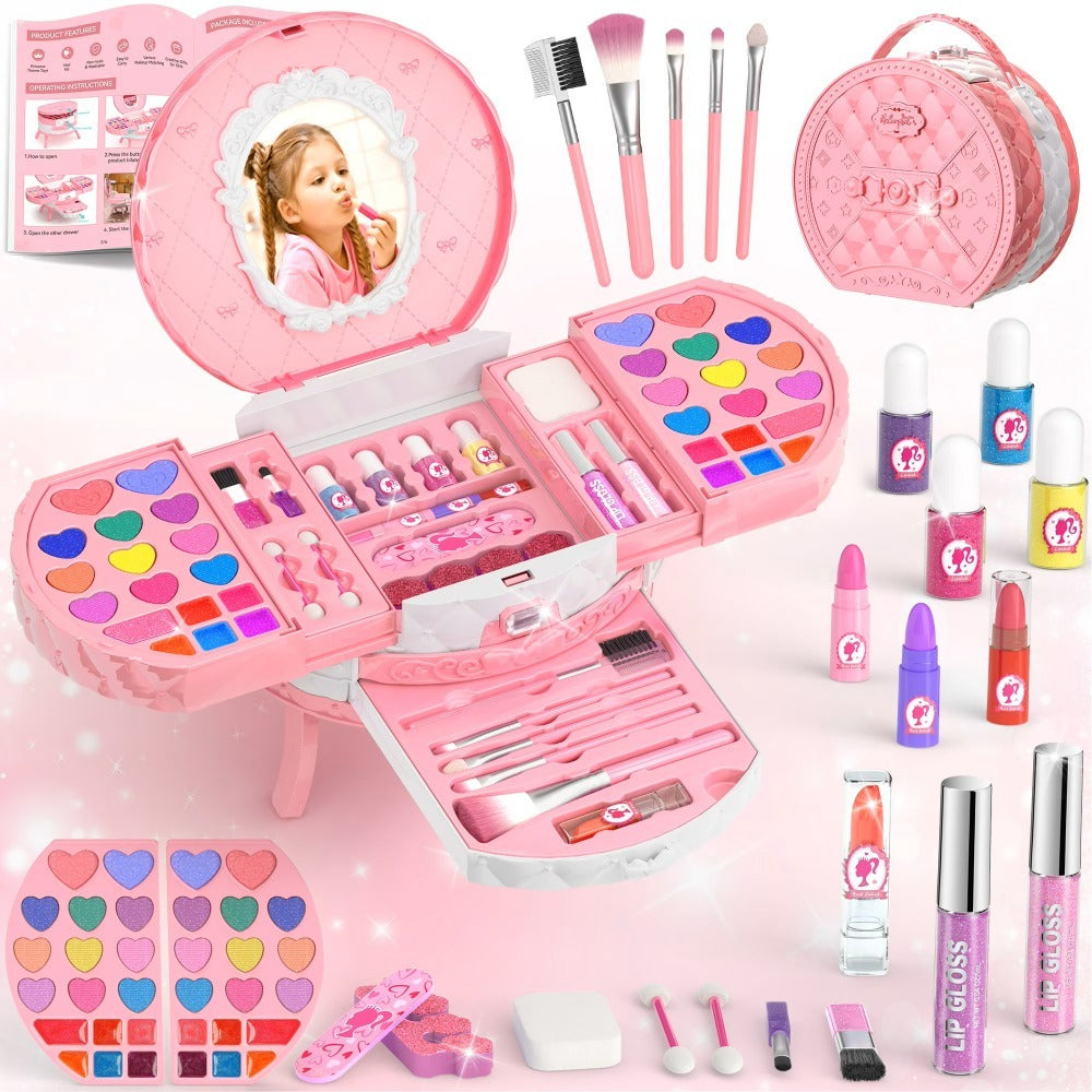 Kids Makeup Kit for Girls, Safe Princess Dress Up Play Set with Real Cosmetics, Purple, Birthday Christmas Gift for Girls Age