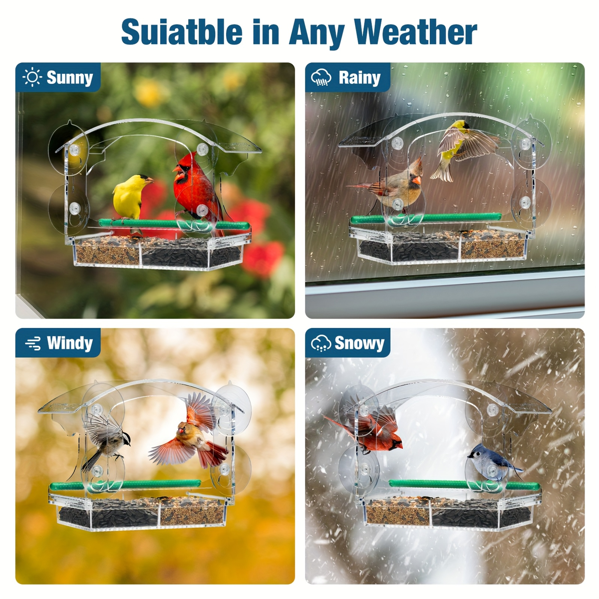Window Bird Feeder - Clear Acrylic Suction Cup Bird Feeder for Birdwatching — image 3