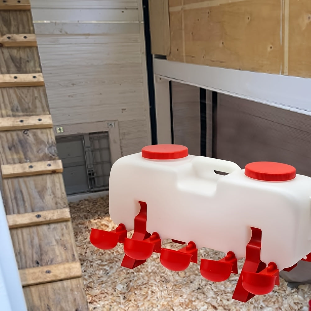 Chicken Waterer, 10 Cup Dual Row Stand Chick Duck Quail for Garden, Patio and Yard Use, with the Listed Configuration — image