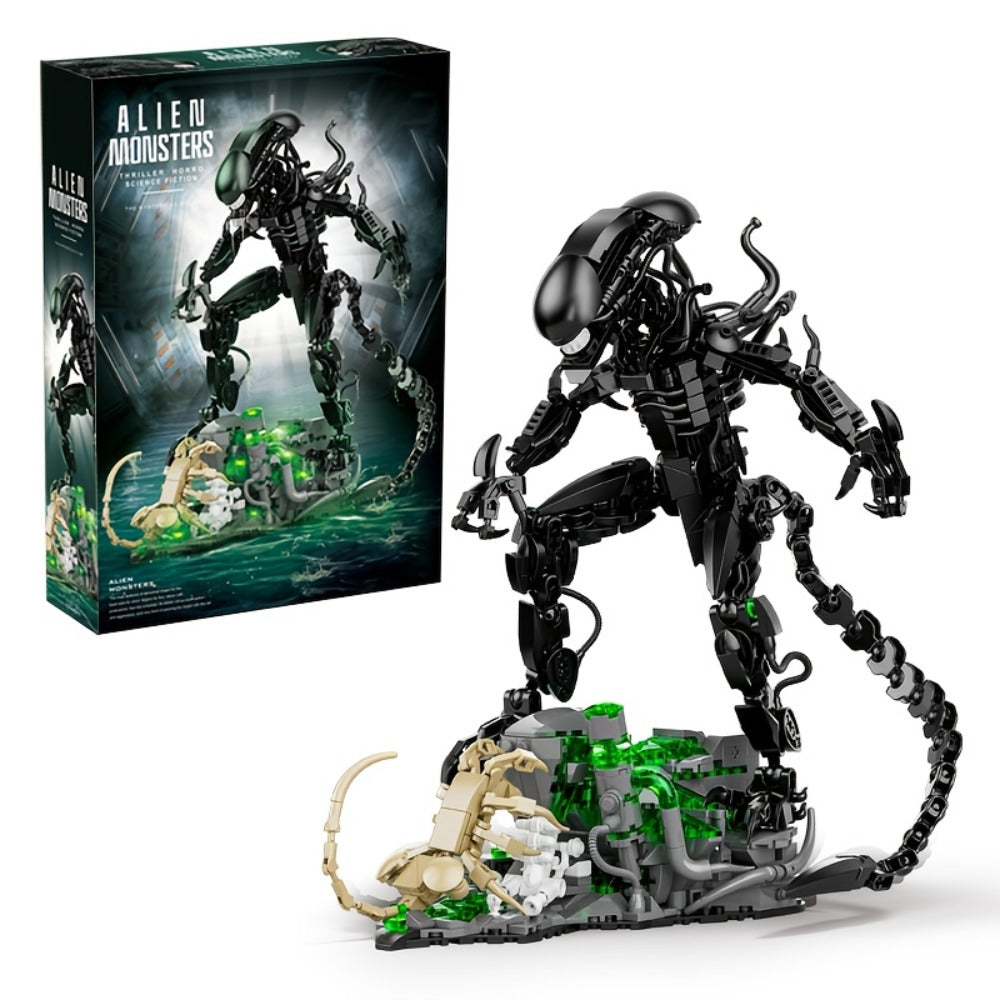 Building Block Set Alien Beast with 958 Pieces, Articulated Black Figure, Scene Base and Long Tail — image 4