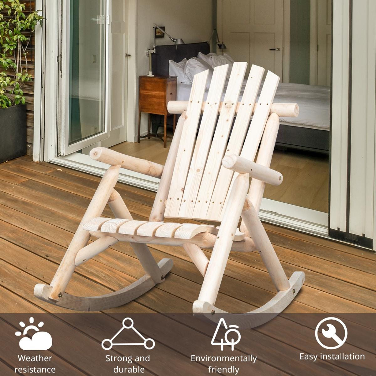 Patio Cedar Rocking Chair 26" Fan-Shaped Backrest Outdoor Rocker for Garden Poolside Patio — image 23