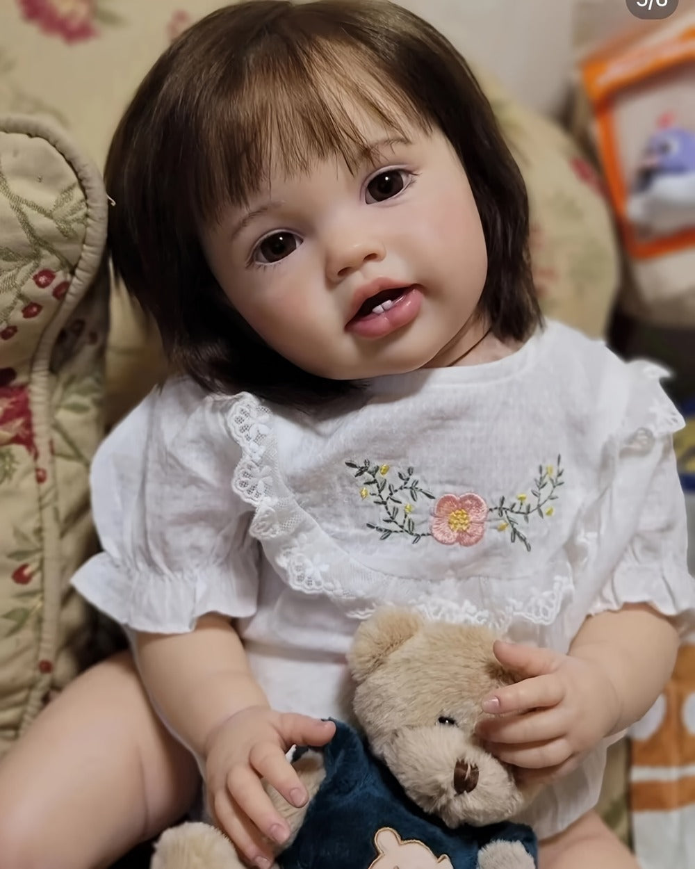 Reborn Baby Doll 24-Inch Cloth Body with Vinyl Limbs, Rooted Brown Hair, Open Eyes, Outfit and Feeding Accessories — image 6