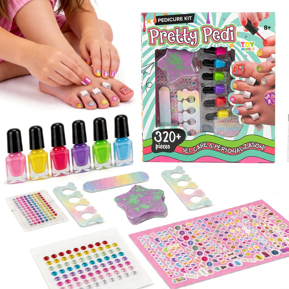 Pedicure Play Set for Girls 8+, 320+ Pieces Pretend Spa Kit with Colorful Nail Polishes & Stickers — image 1