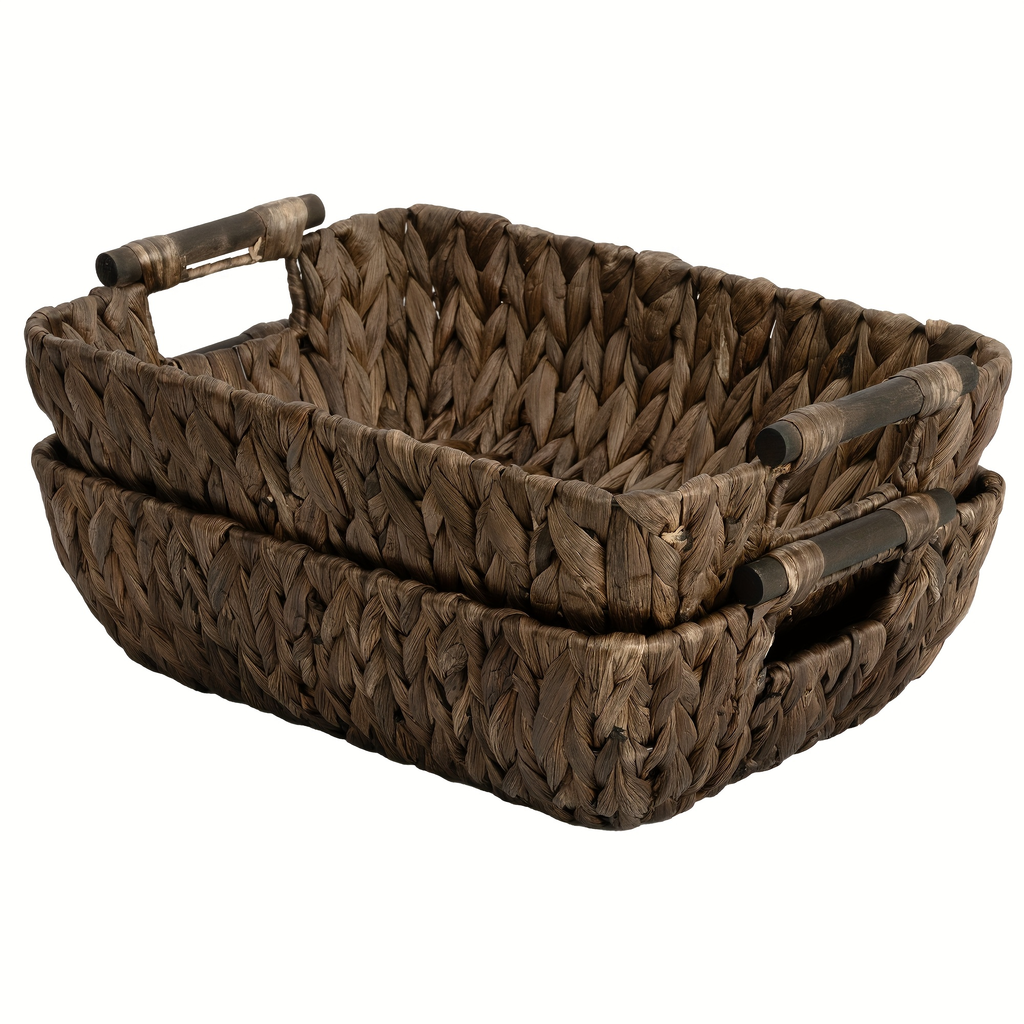 Water Hyacinth Woven Storage Baskets 2-Pack with Wooden Handles in Natural Seagrass Options — image 1