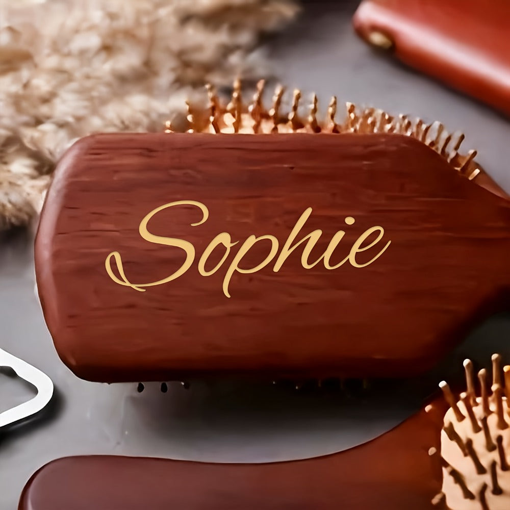 Hair Accessories Personalized Wooden Hair Brush with Engraved Name and Round or Square Shape — image 6