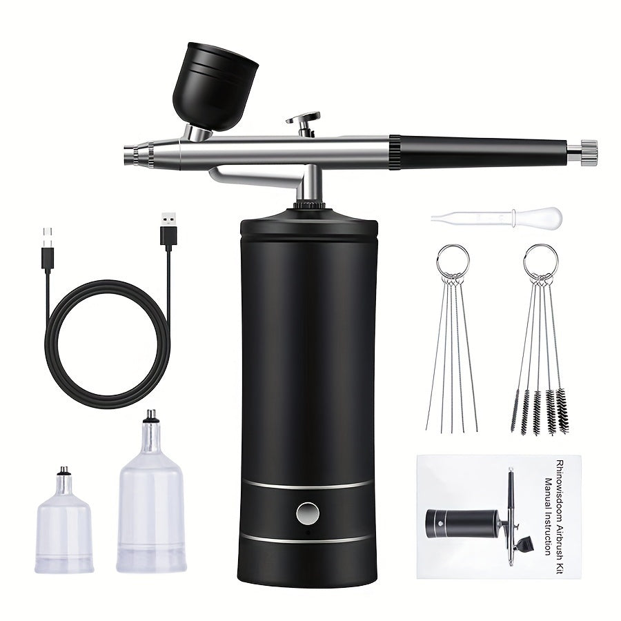 Rechargeable Airbrush and Compressor Kit with Black or Pink Two-Speed Pump, Two Paint Pots and Cleaning Brushes — image 9